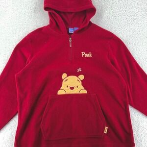 vintage WINNIE THE POOH WALT DISNEY FLEECE 1/4 ZIP HOODED SWEATSHIRT XL
